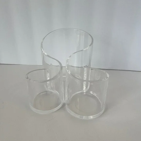 Clear Acrylic 3-Slot Makeup Brush‎ Holder Desk Organizer Vanity Caddy wavy
