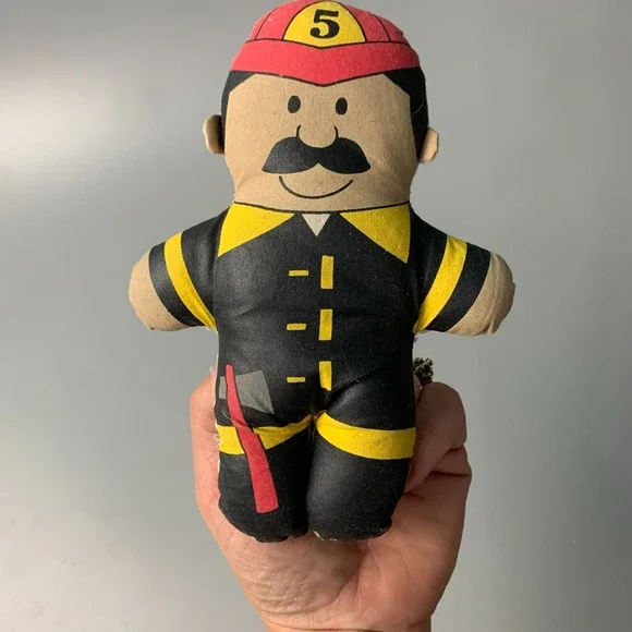 Vintage 1995 Mary Meyer Fireman Firefighter Plush Cloth Doll Mustache 6 Inch