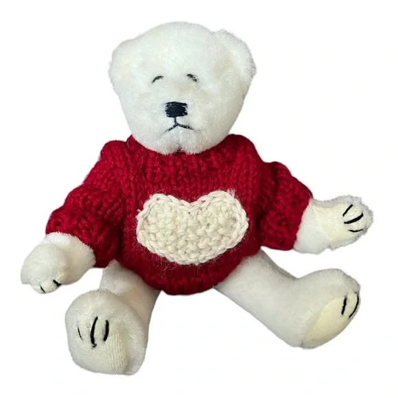 Ty Jointed Bear Plush Toy Vintage 1993 White 8” red heart sweater