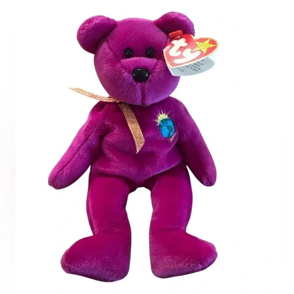 Ty Beanie Baby Millennium Bear January 1st 1999 Magenta Gold Ribbon Rare