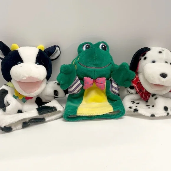 Three Vintage Kids II Hand Puppets‎ 1995 Frog Cow Dog