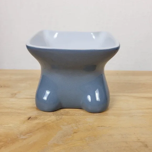 Whisker City Blue Ceramic Elevated Cat Bowl Raised Pet Feeder Dish