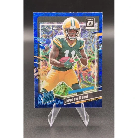 2023 Donruss Optic Jayden Reed #334 Rated Rookie Blue Scope Prizm SP Green Bay