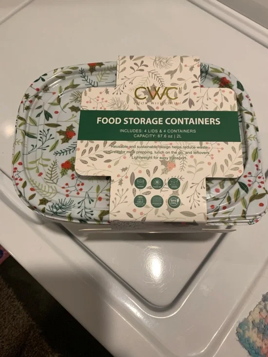 CWC Floral Food Storage Containers - Green & Red Botanical Print 4 pk