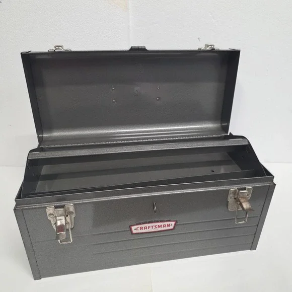 Vtg Craftsman 6500 Metal Toolbox Grey Hammer Tone w/ Removable Tray 18in