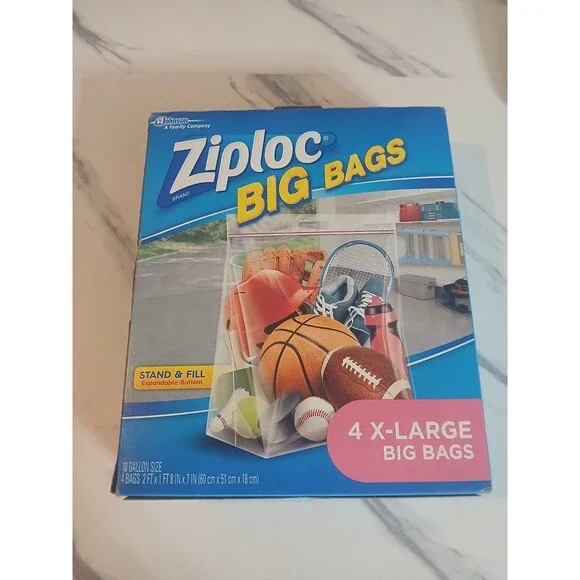 Ziploc Big Bags X-Large 10 gal Clear Travel Storage Bags 4 Pack Zipper_New
