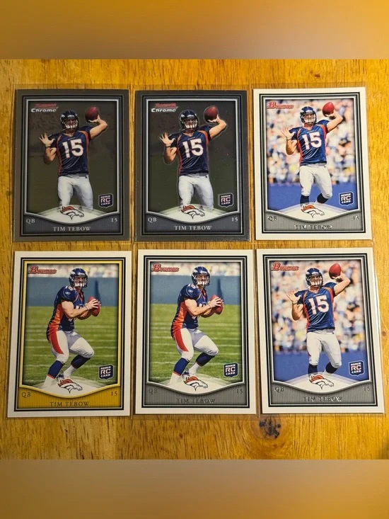 Tom Tebow Rookie Cards Topps Bowman Chrome (lot of 6)