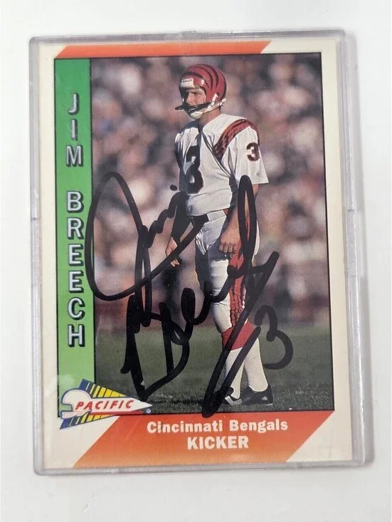 1991 Pacific Jim Breech Bengals Signed Football Card Kicker NFL Card