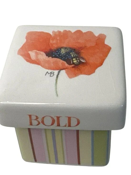 Marjolein Bastin Ceramic Trinket Box Poppy Flower Stripes Bloom/Bold Small Decor
