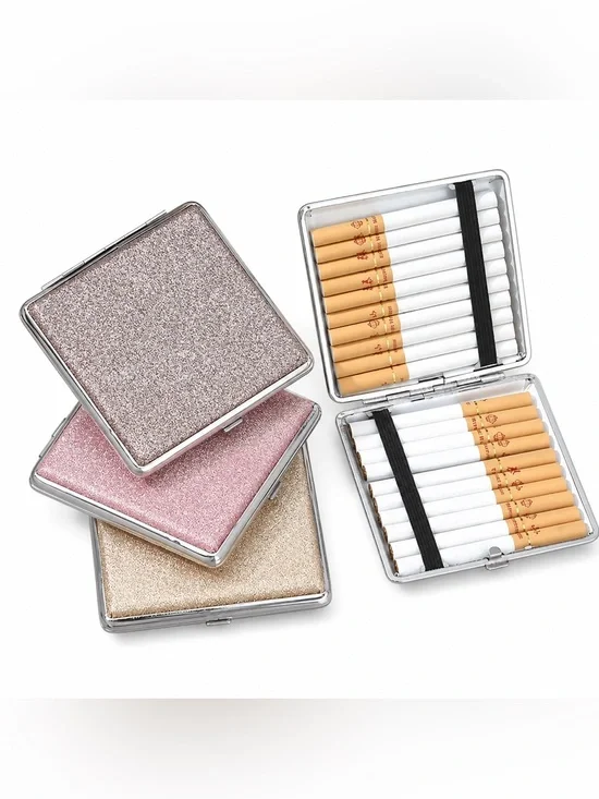 Glitter Metal Cigarette Case - Pink, Gold, Silver