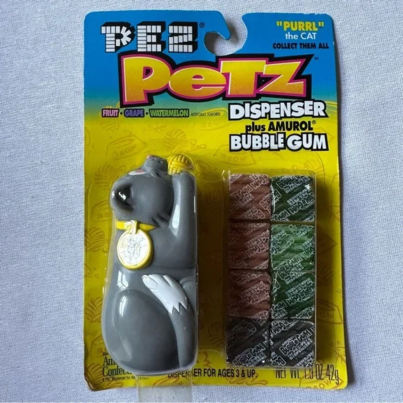 1998 PEZ PETZ “PURRL” THE CAT DISPENSER PLUS AMURAL BUBBLE GUM KIDS TOYS