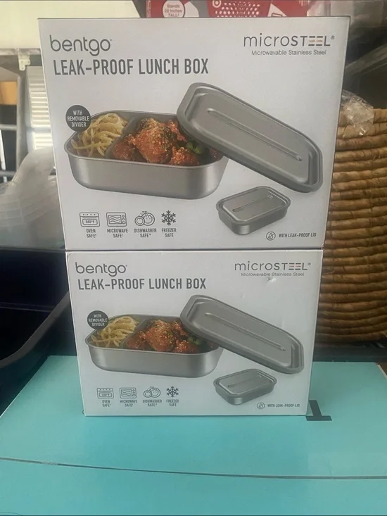 Bentgo Microsteel Leak-Proof Lunch Box - Stainless Steel. Set of 2.