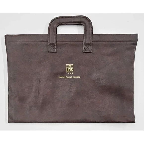 UPS Leather Portfolio Briefcase Brown Document Bag Shield Logo Vintage  70s/80s