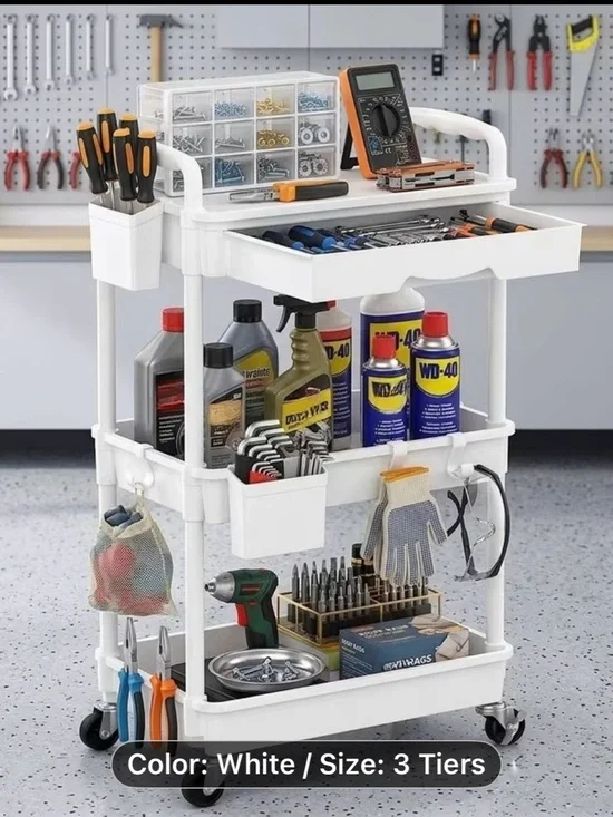 White 3-Tier Utility Rolling Cart - Brand: