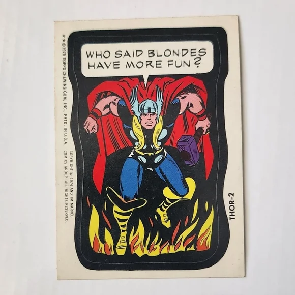🔨RARE Tan Back Vintage 1973 Wacky Packages - Thor Sticker (Topps) ⚡🔨