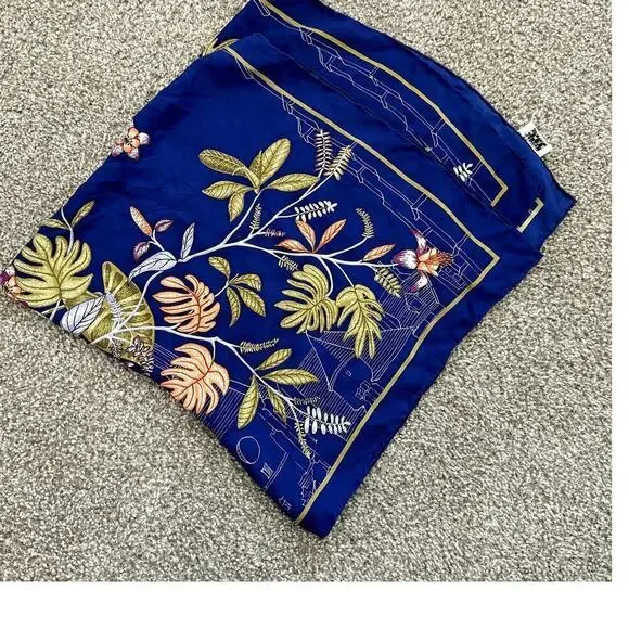 VTG‎ Corciova Silk Floral Scarf City Scape Butterfly Blue