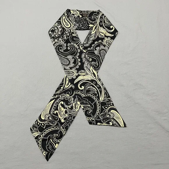 J.McLaughlin Womens Black Cream White Paisley Classic Silk Neck Scarf Cravat