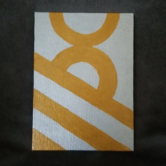 5×7 Metallic Gold and Silver Geometric Painting