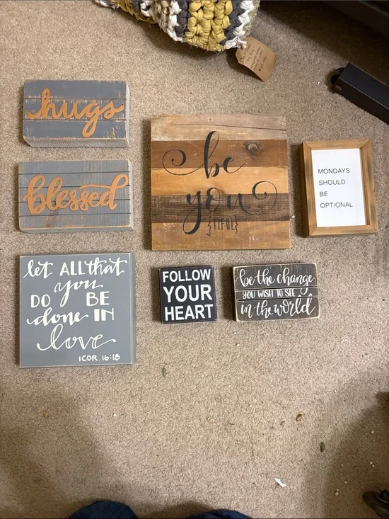 Rustic Mixed Wood and Gray Inspirational Wall Signs - Set of 7