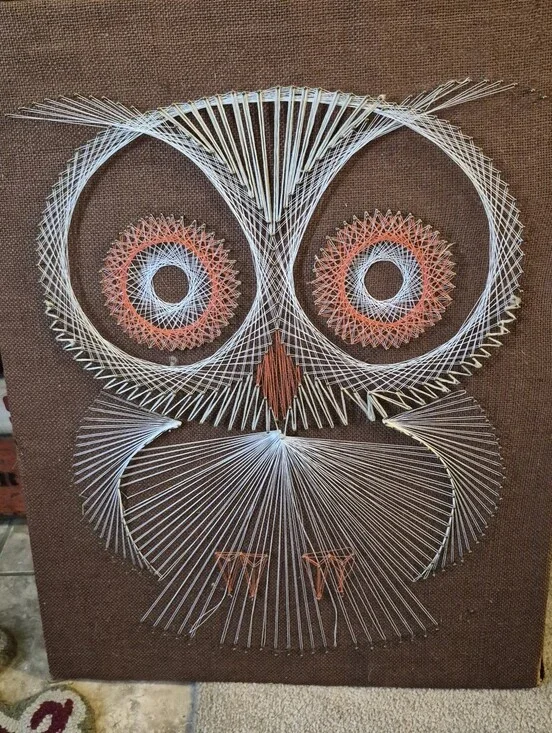 Handmade Owl String Art Wall Decor in White and Rust