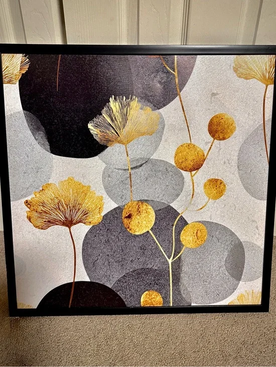 Gold Floral Abstract Wall Art Canvas - Home Wall Decor