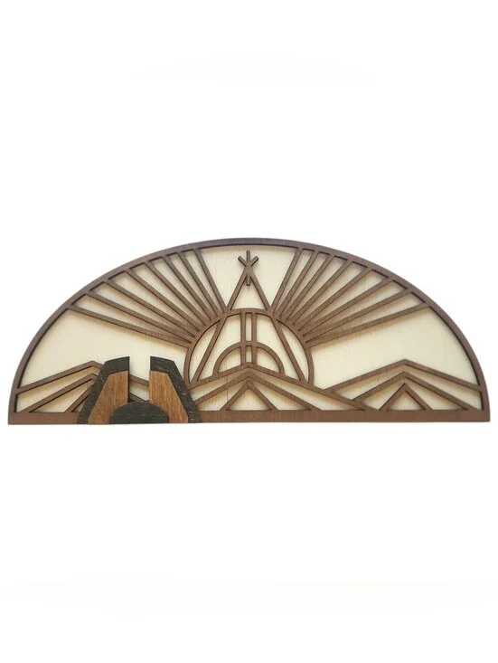 Rustic Wooden Sunrise Wall Panel - Brown and Cream
