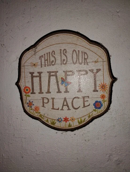 This Is Our Happy Place Wall Sign - Neutral Wood with Colorful Accents