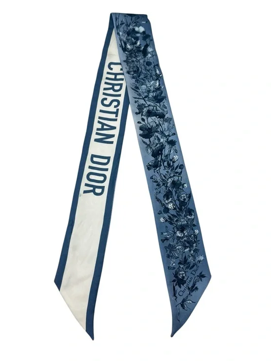 🌈 Christian Dior Blue Floral Mitzah Silk Scarf Twilly