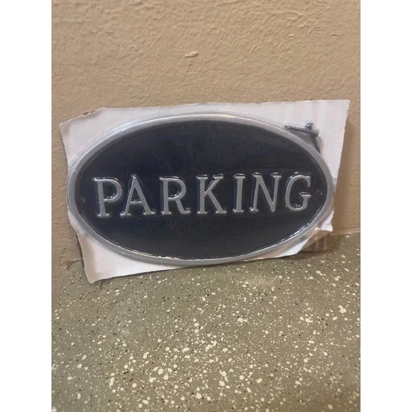 Oval Black Parking Sign Metal‎ Address Plaque Home Decor Rustic Driveway