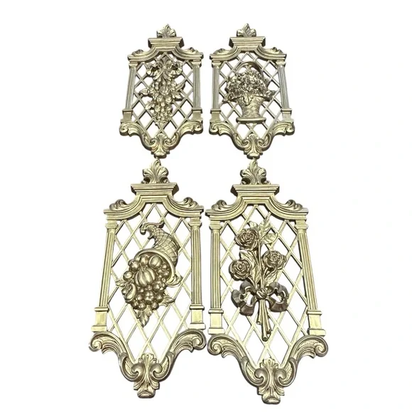 Vintage 1971 Dart Gold Wall Plaques Hollywood‎ Regency Set of 4