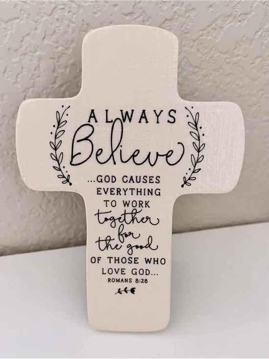 Lighthouse Christian Always Believe Ceramic Cross Romans 8:28