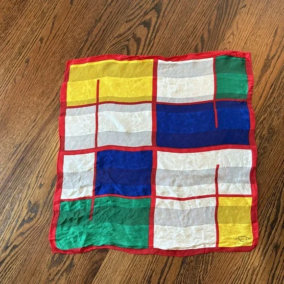 Oscar de la Renta Vintage Multicolor Geometric Silk Scarf Fall Luxury‎