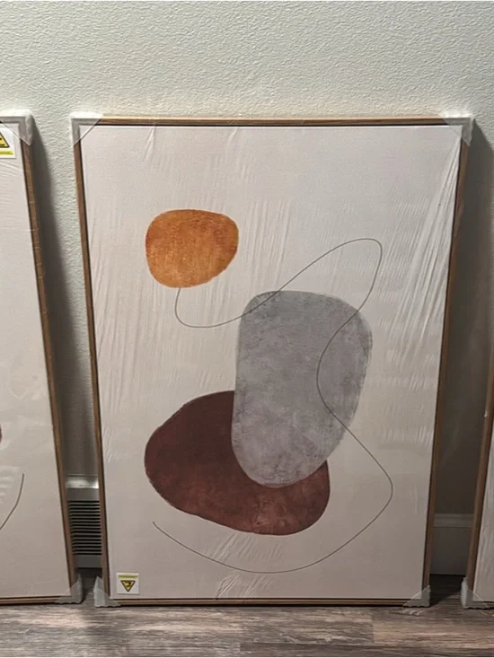Abstract Neutral & Orange Wall Art Print - Unbranded