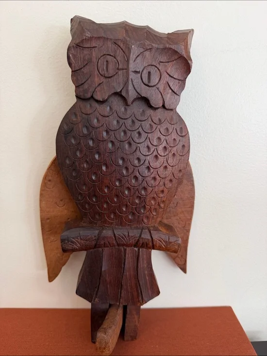 Vintage Carved Wood Owl Hook Moving Wings Folk Art Vintage Primitive Wall Decor.
