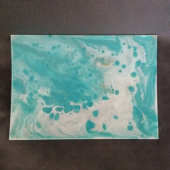 5×7 Teal Silver and Gold Marble Painting