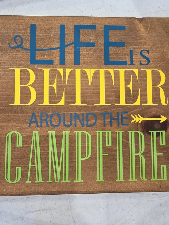 Rustic 'Life Is Better Around the Campfire' Wall Sign - Blue, Yellow, Green