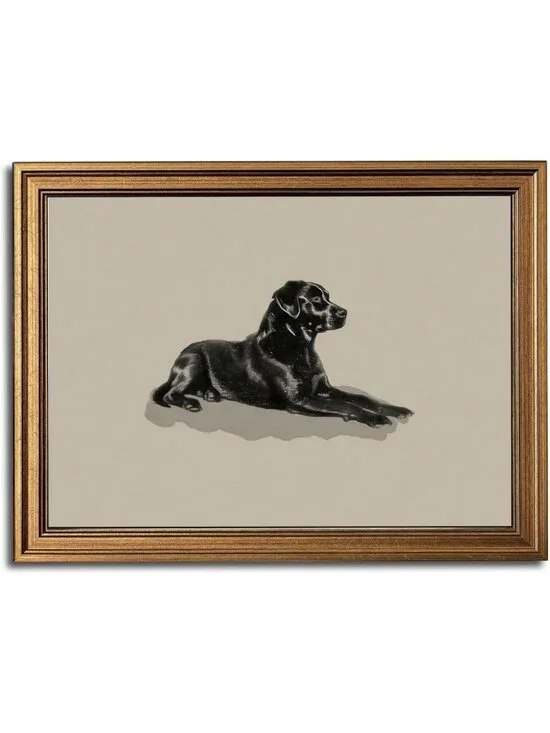 Vintage Black Dog Portrait Wall Art - Gold Framed 12x16 Inch Decor