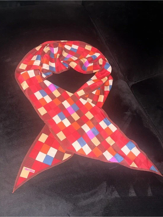 Red Checkered Silk Scarf