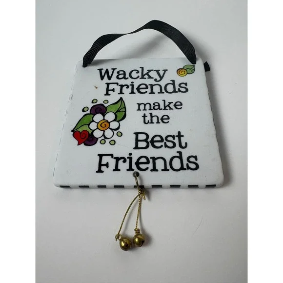Suzy Toronto Wacky‎ Friends Ceramic Wall Plaque Hanging Tile with Bells 4x4