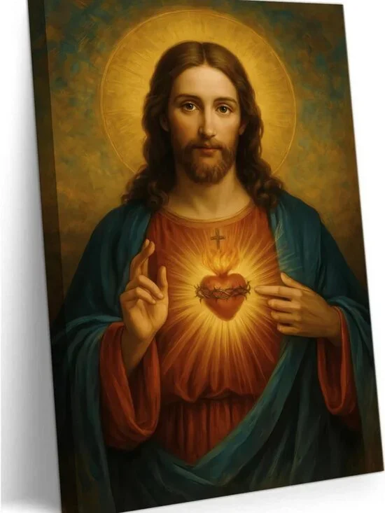 Divine Mercy Canvas Wall Art - Christian Jesus Portrait, Framed 12x16 Inch Decor