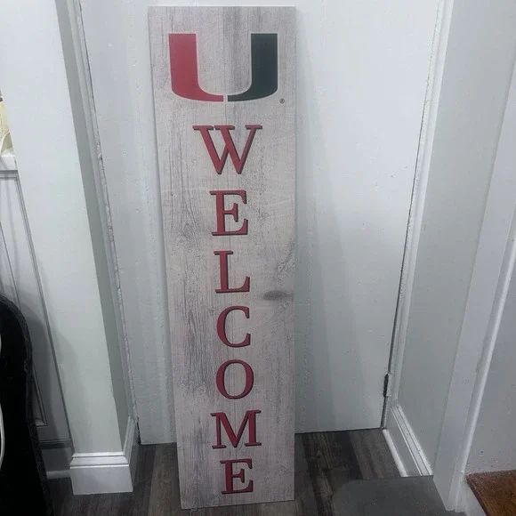 University of Miami Hurricanes Welcome Sign Wood Porch Leaner 47 Inch NCAA Decor