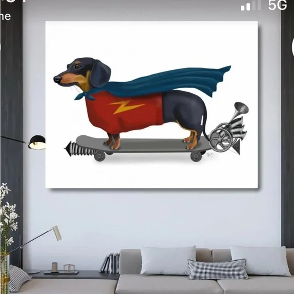 New-Vibrant Dachshund Superhero Canvas Art