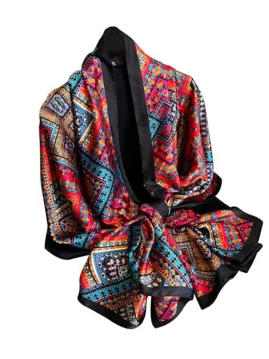 Elegant Silk Scarf Shawl for Women Lightweight Floral Satin Scarf Trendy Silky