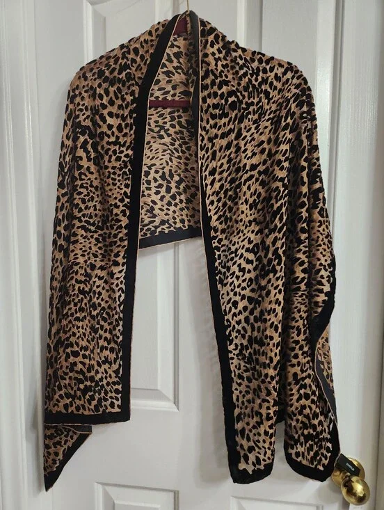 Avenue Plus Size Leopard Print Sheer Burnout Scarf Wrap Trimmed Edge
