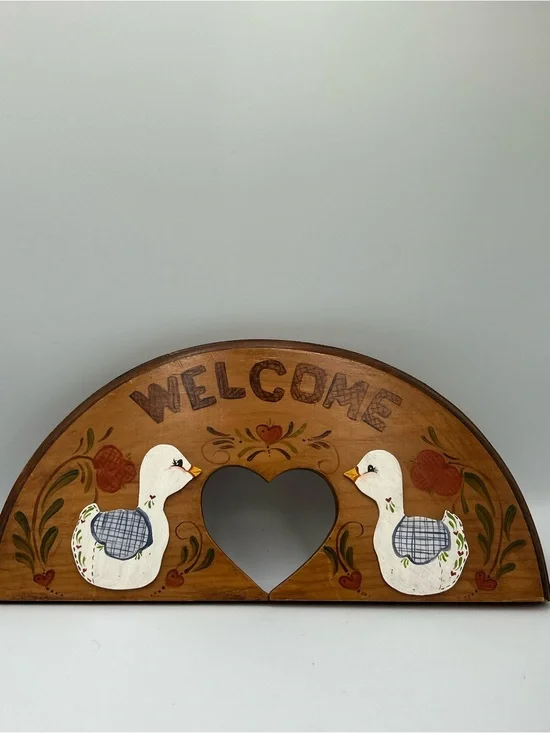 Welcome Wooden Wall Decor with White Geese Rustic Home Country Cottage Folk Art