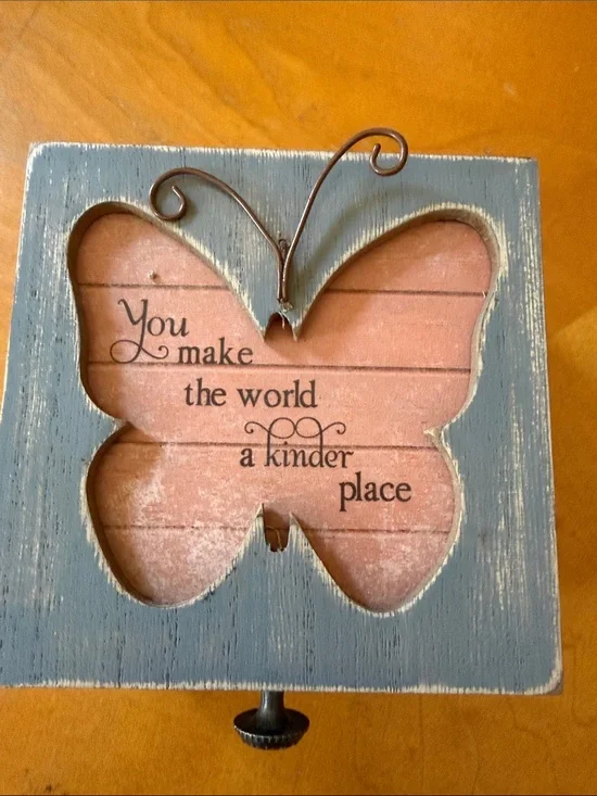 Blue Frame Pink Butterfly Sentiment Wall Art
