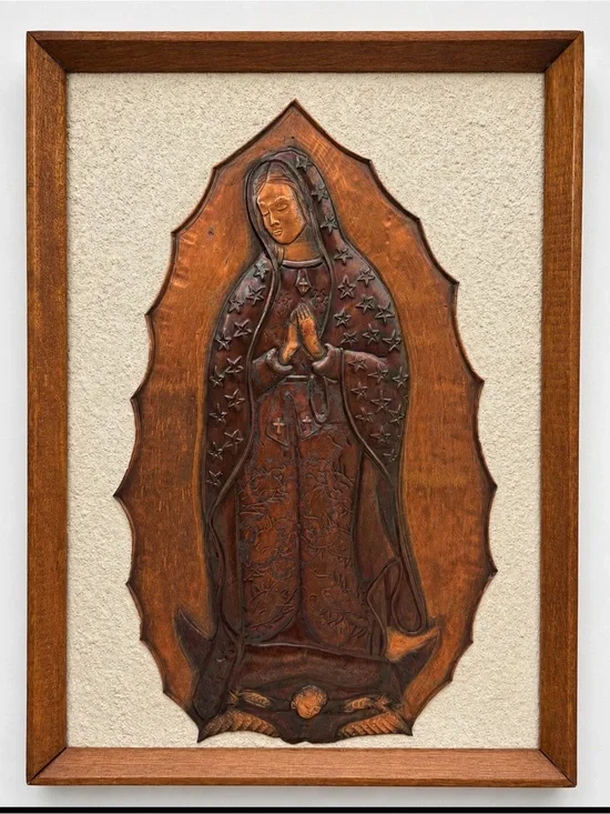 Vtg Mid Century Stanford Guillory Signed Copper Repousse Our Lady Guadalupe Art