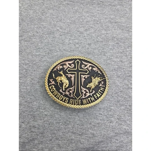 Cody James Cowboys Ride with Faith Large Western Rodeo Rope Belt Buckle Cross