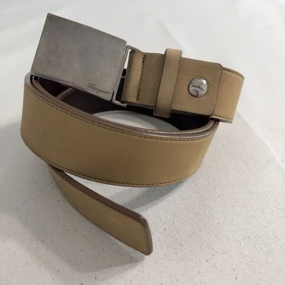 Salvatore Ferragamo Men’s Size 42 Brown Leather Belt Large Buckle Made Italy