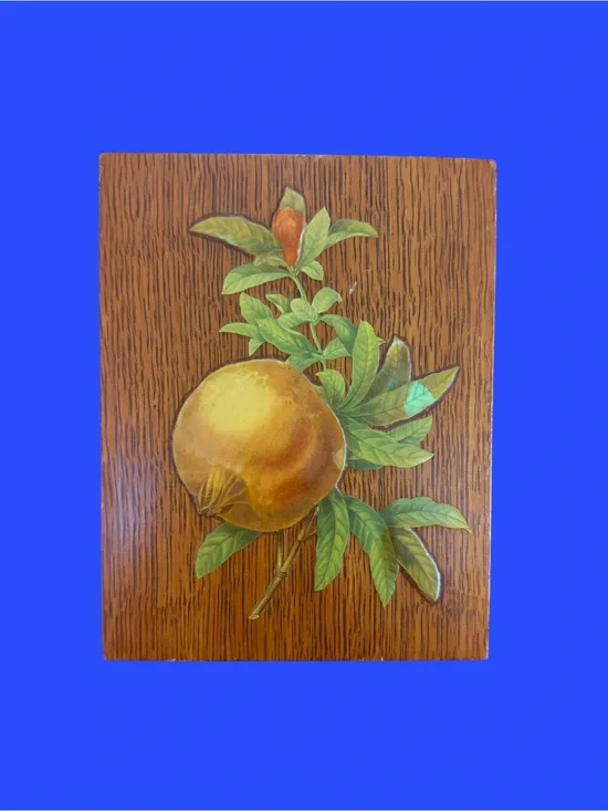 Wood Panel Pomegranate Wall Art - Brown & Green